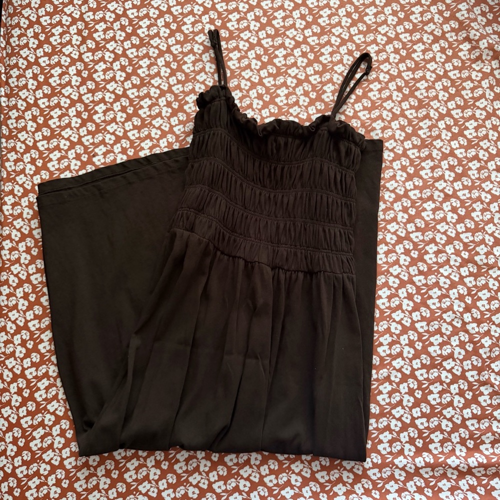 H&M brown ruched midi dress